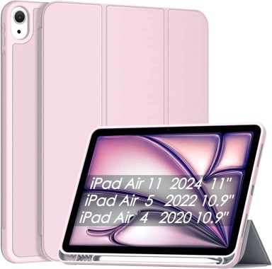 NIKCORP Preklopna zaštitna maska za iPad Air 11" (2024) / 10,9" (2020/2022) s držačem za olovku i stalkom, roza